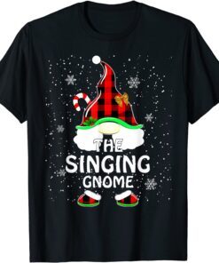 Singing Gnome Gnomies Red Plaid Matching Family Christmas Tee Shirt