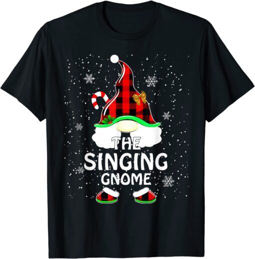 Singing Gnome Gnomies Red Plaid Matching Family Christmas Tee Shirt