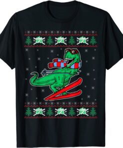 Skiing Ugly Christmas Sweater Skier T Rex Family Matching Tee Shirt