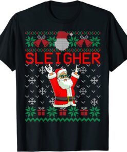 Sleigher Heavy Metal Music Hail Santa Ugly Christmas Sweater Tee Shirt