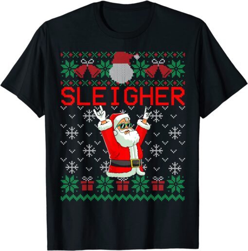 Sleigher Heavy Metal Music Hail Santa Ugly Christmas Sweater Tee Shirt