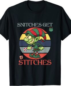 Snitches Get Stitches Christmas Retro Sunset Holiday T-Shirt