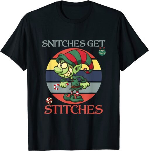 Snitches Get Stitches Christmas Retro Sunset Holiday T-Shirt