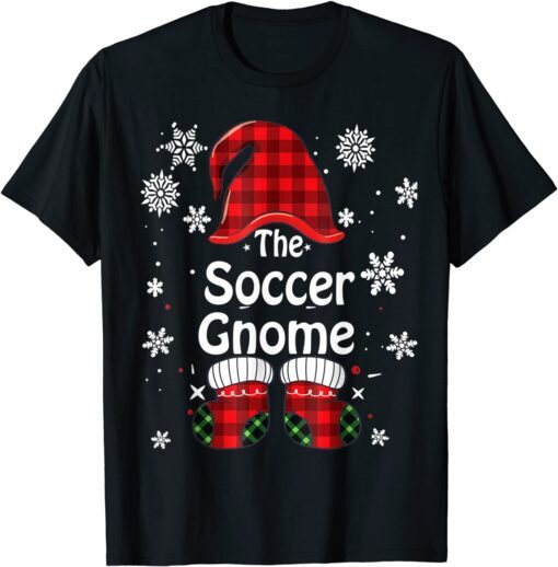 Soccer Gnome Buffalo Plaid Christmas Family Matching Pajama Tee Shirt