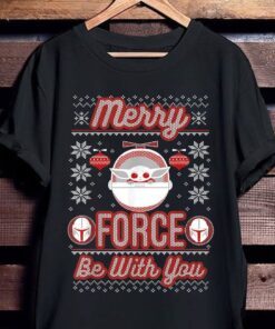 Star Wars The Mandalorian Christmas Merry Force Be With You Tee Shirt