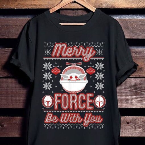 Star Wars The Mandalorian Christmas Merry Force Be With You Tee Shirt