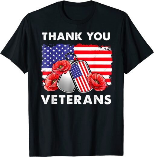 Thank You Veterans Combat Boots Poppy Flower Tee Shirt