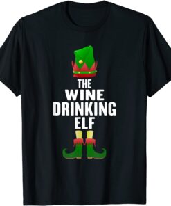 The Wine Drinking Elf Matching Family Group Christmas Pajama Tee Shirt