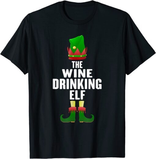 The Wine Drinking Elf Matching Family Group Christmas Pajama Tee Shirt