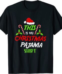 This Is My Christmas Pajama Santa Hat Xmas Lights 2021 Tee Shirt