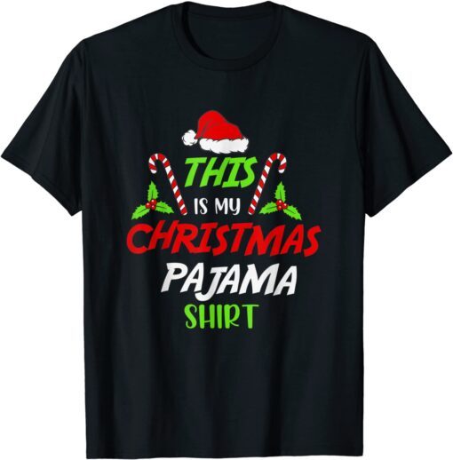 This Is My Christmas Pajama Santa Hat Xmas Lights 2021 Tee Shirt