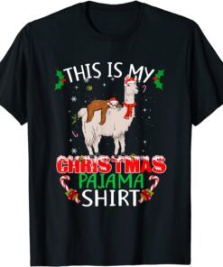 This Is My Christmas Pajama Santa Sloth Riding Llama Tee Shirt