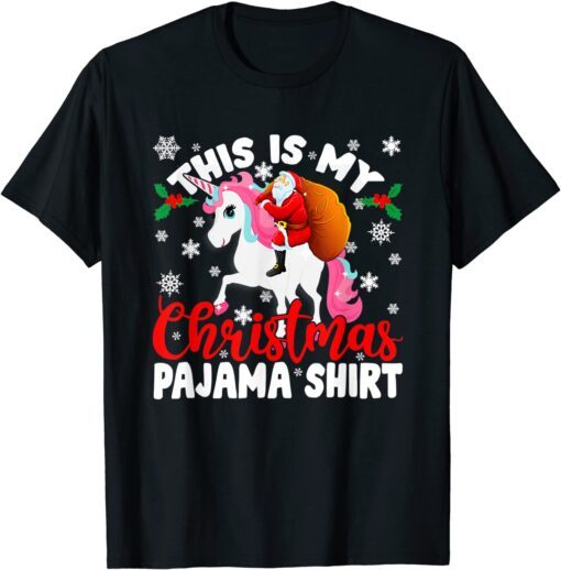 This Is My Christmas Pajama Santa Unicorn Tee Shirt