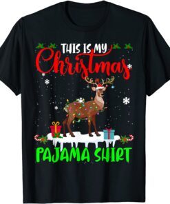 This Is My Christmas Pajama Santa Xmas Lights Deer Tee Shirt