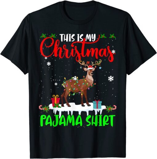 This Is My Christmas Pajama Santa Xmas Lights Deer Tee Shirt