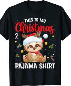 This Is My Christmas Pajama Shirt Sloth Santa Hat Tee Shirt
