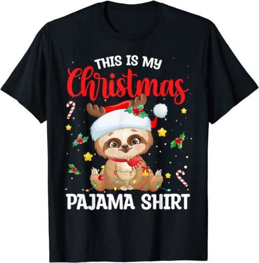 This Is My Christmas Pajama Shirt Sloth Santa Hat Tee Shirt