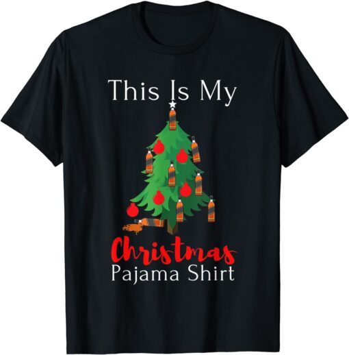 This Is My Christmas Tree Pajama Santa Drinking Bourbon Tee Shirt