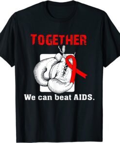 Together we can beat AIDS boxing gloves red ribbon Tee Shirt