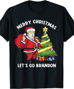 Trump Santa Merry Christmas Pajamas Let's Go Brandon Tee Shirt