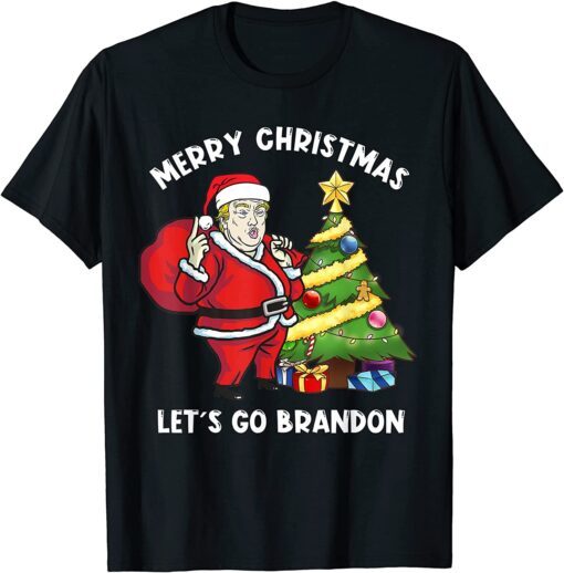 Trump Santa Merry Christmas Pajamas Let's Go Brandon Tee Shirt