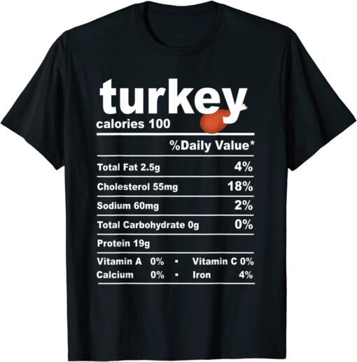 Turkey Nutritional Facts Thanksgiving Christmas Costume Tee Shirt