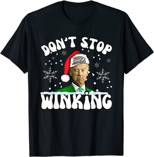 Ugly Christmas Joe Biden Winking Feliz Navidad T-Shirt