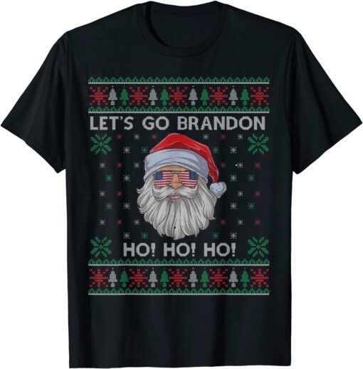 Ugly Christmas Sweater Let's Go Santa Brandon American Flag Tee Shirt