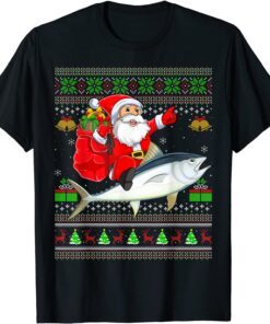 Ugly Xmas Santa Claus Riding Tuna Fish Christmas Tee Shirt