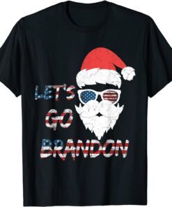 Vintage Let's Go Brandon Christmas Santa USA Flag Tee Shirt