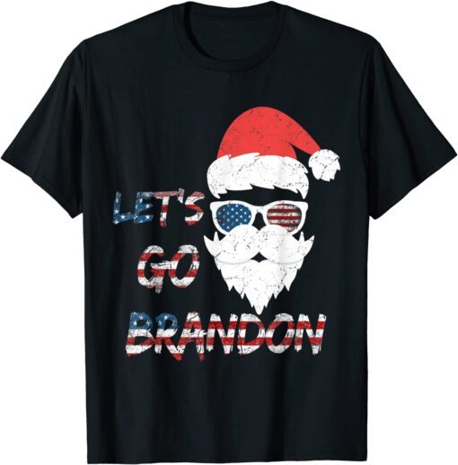 Vintage Let's Go Brandon Christmas Santa USA Flag Tee Shirt