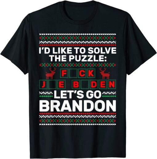 Vintage Let's Go Brandon US Solve The Puzzle Sarcastic Tee Shirt