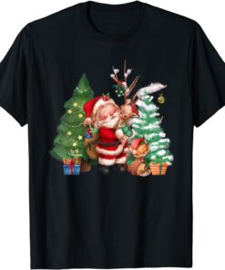 Vintage Santa Hugging a Reindeer Sweet Christmas Tee Shirt