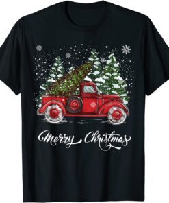 Vintage Style Farm Red Truck with Christmas Tree Tee Shirt