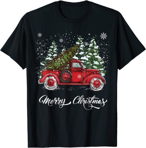 Vintage Style Farm Red Truck with Christmas Tree Tee Shirt