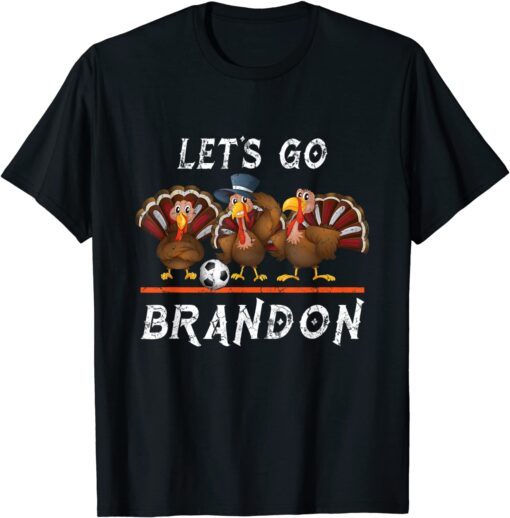 Vintage Thanksgiving Let's Go Brandon Turkey Football Tee Shirt