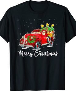 Vintage Wagon Christmas Tree On Xmas Red Truck Tee Shirt