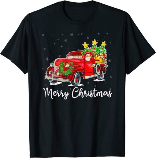 Vintage Wagon Christmas Tree On Xmas Red Truck Tee Shirt