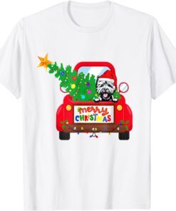 West Highland White Terrier Dog Riding Red Truck Christmas Tee Shirt