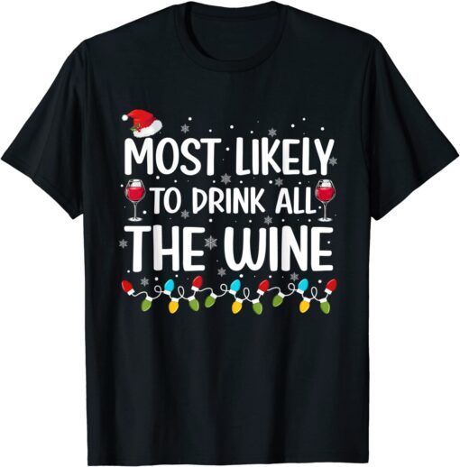 Wine Ugly Christmas Sweater Santa Hat Lights Xmas Pajama Tee Shirt