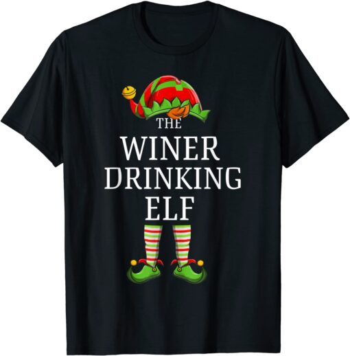 Winer Drinking Elf Matching Family Group Christmas Pajama Tee Shirt