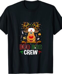 Womens Christmas Boo Boo Crew Nurse Reindeer Tee Shirt