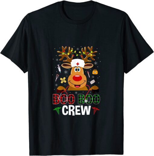 Womens Christmas Boo Boo Crew Nurse Reindeer Tee Shirt