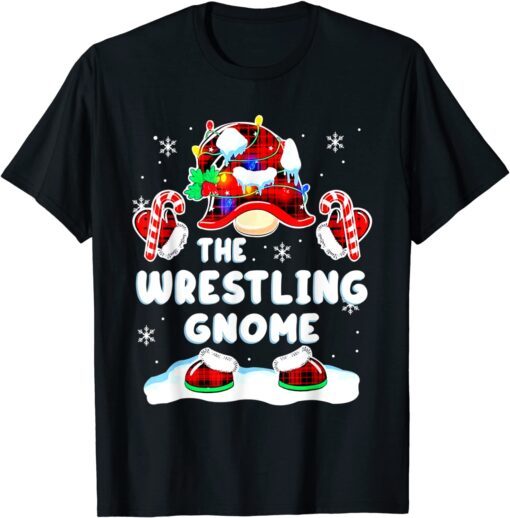 Wrestling Gnome Gnomies Red Plaid Matching Family Christmas Tee Shirt