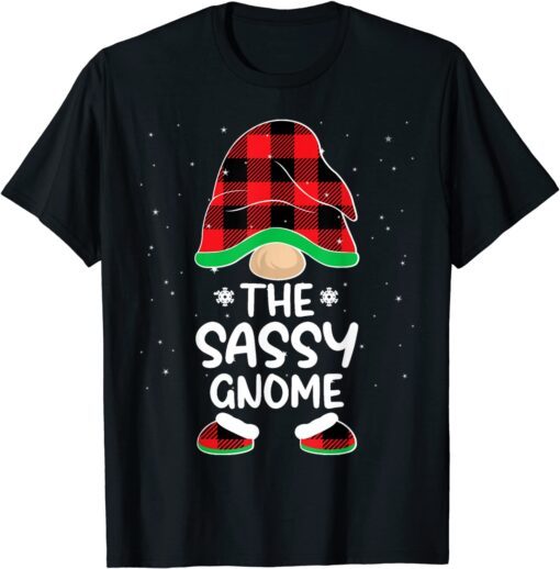 sassy Gnome Buffalo Plaid Matching Family Christmas Pajama Tee Shirt