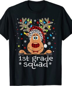 1st Grade Squad Plaid Reindeer Santa Hat Teacher Christmas T-Shirt