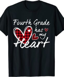 4th Fourth Grade Has My Heart Plaid Teacher Valentine’s Day Tee Shirt