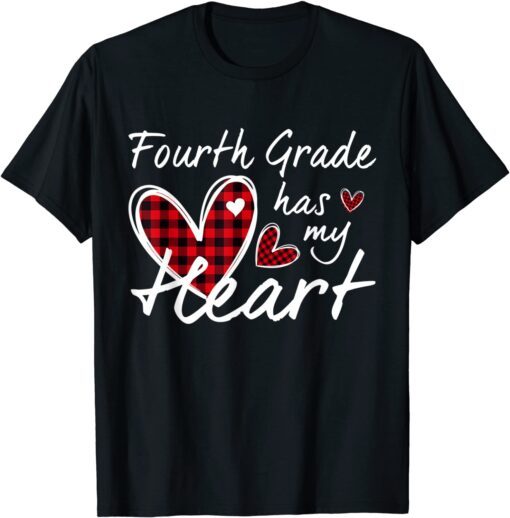 4th Fourth Grade Has My Heart Plaid Teacher Valentine’s Day Tee Shirt