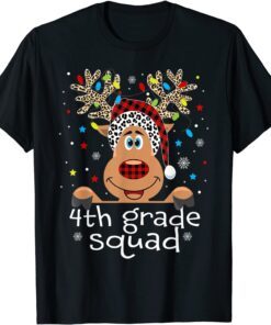 4th Grade Squad Plaid Reindeer Santa Hat Teacher Christmas Tee Shirt