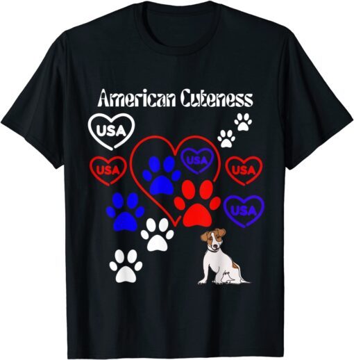 American Cuteness Flag Colors Dog Paw Tee Shirt